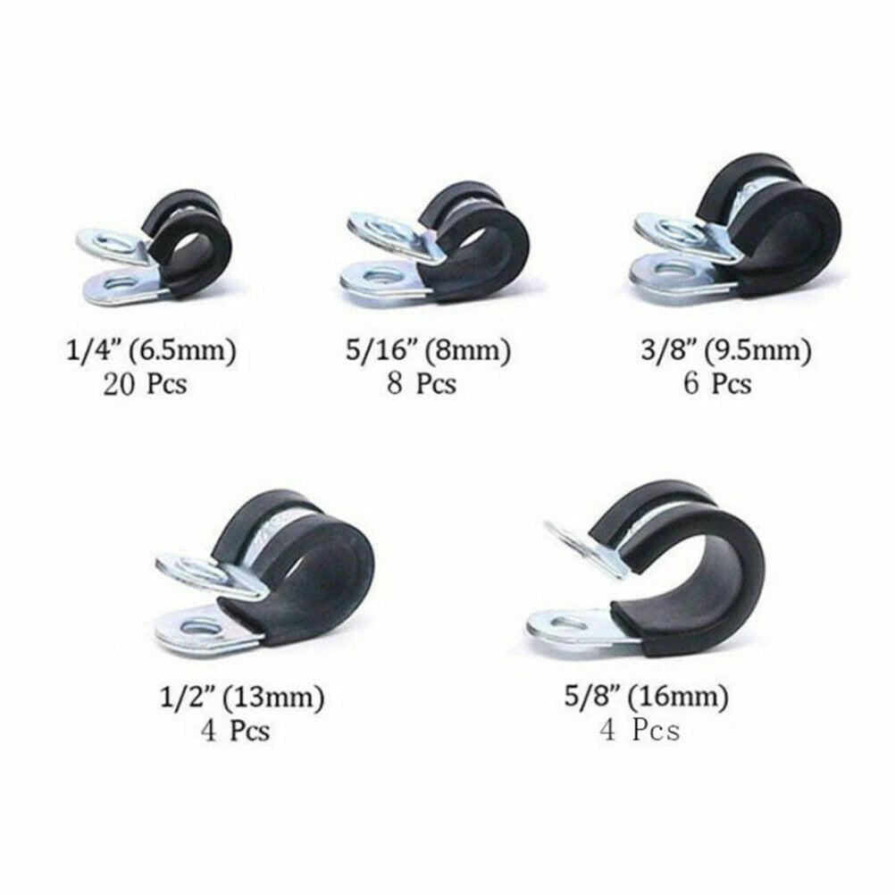 42 PCS Rubber Lined P Clips for Universal Applications (Cable Hose Pipe Clamps)