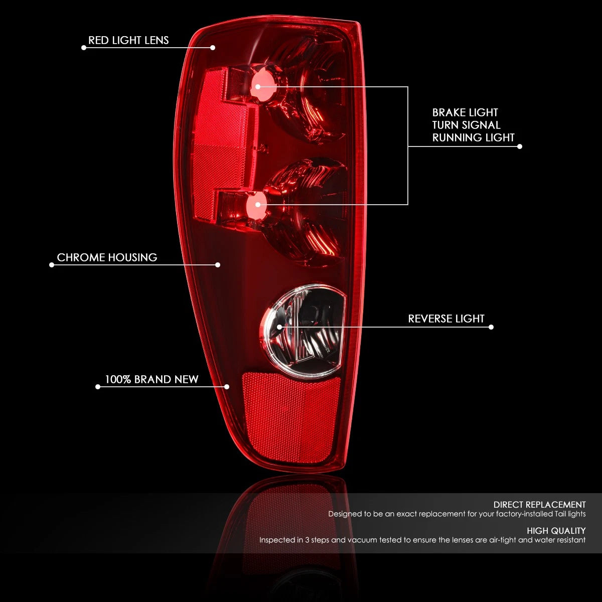 Left Driver Side Tail Brake Light Reverse Lamp Chrome for Colorado Canyon (2004–2012)