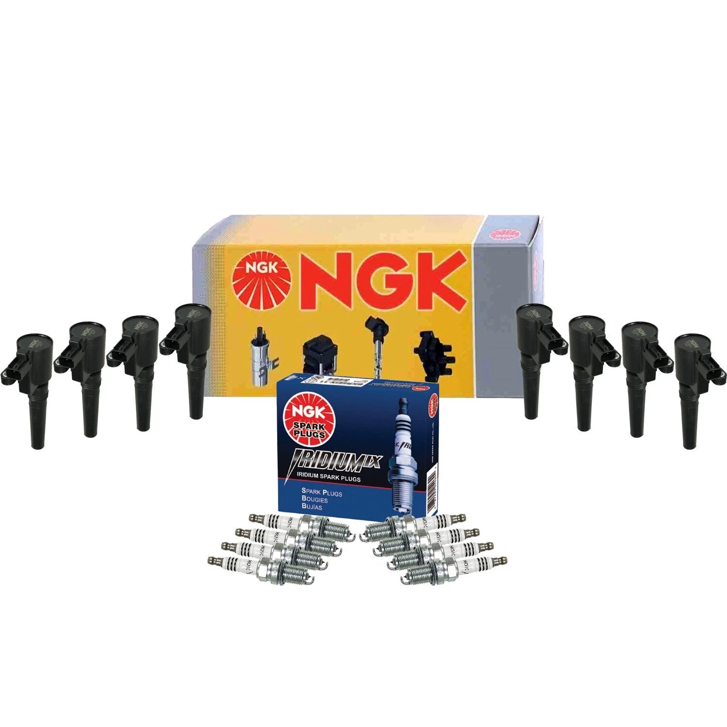 Set of 8 NGK COP Pencil Type Coils & Iridium IX Spark Plugs for Ford Jaguar V8