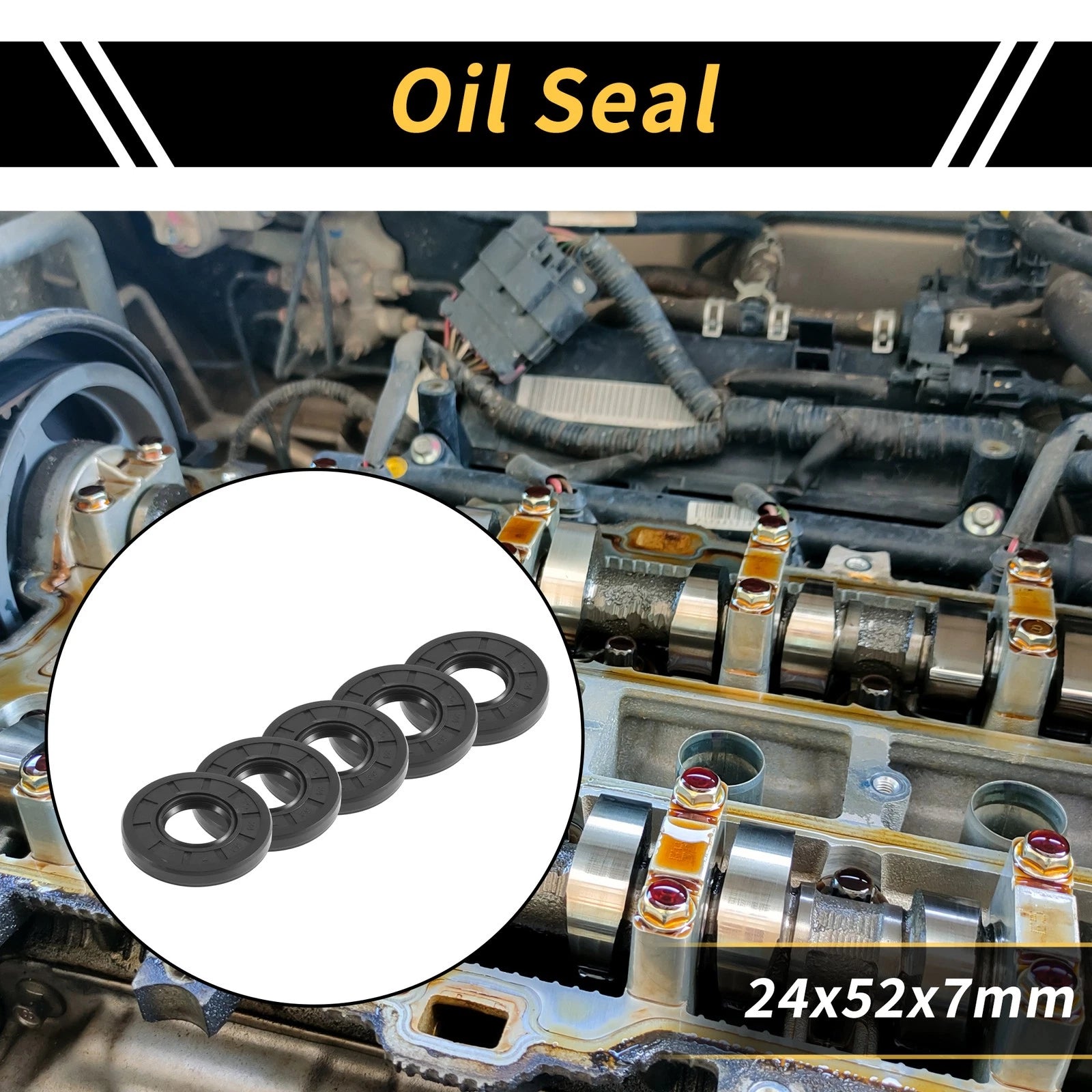 Set of 5 Oil Seal Ring 24x52x7mm NBR Rubber for Various Models 