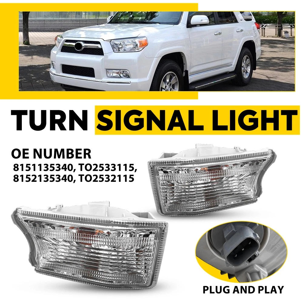 2X Clear Lens Front Bumper Turn Signal Lights for Toyota 4Runner (2010–2014)