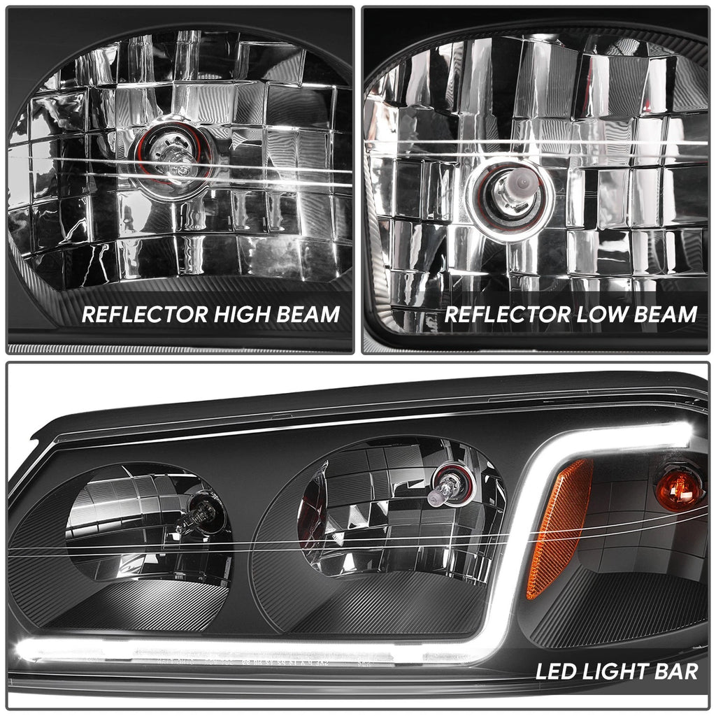 LED DRL Headlight/Lamp for Chevy Impala (2000–2005) Black Housing Amber Corner