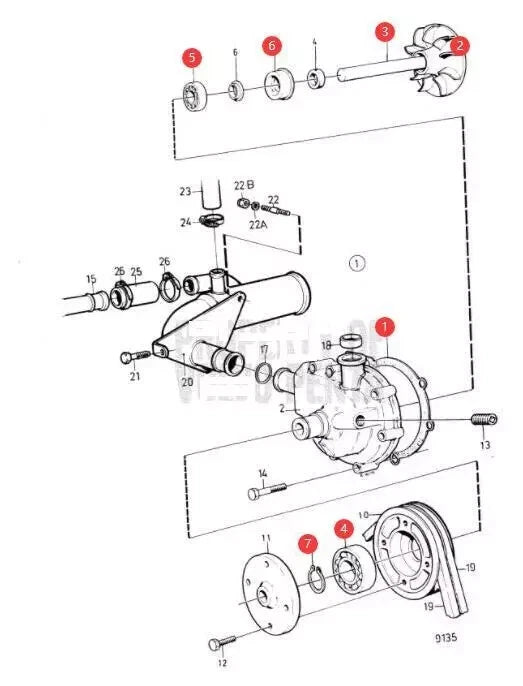 Circulation Pump Rebuild Kit for Volvo Penta AD41 AQADA40 AQAD41 (876794, 876544)