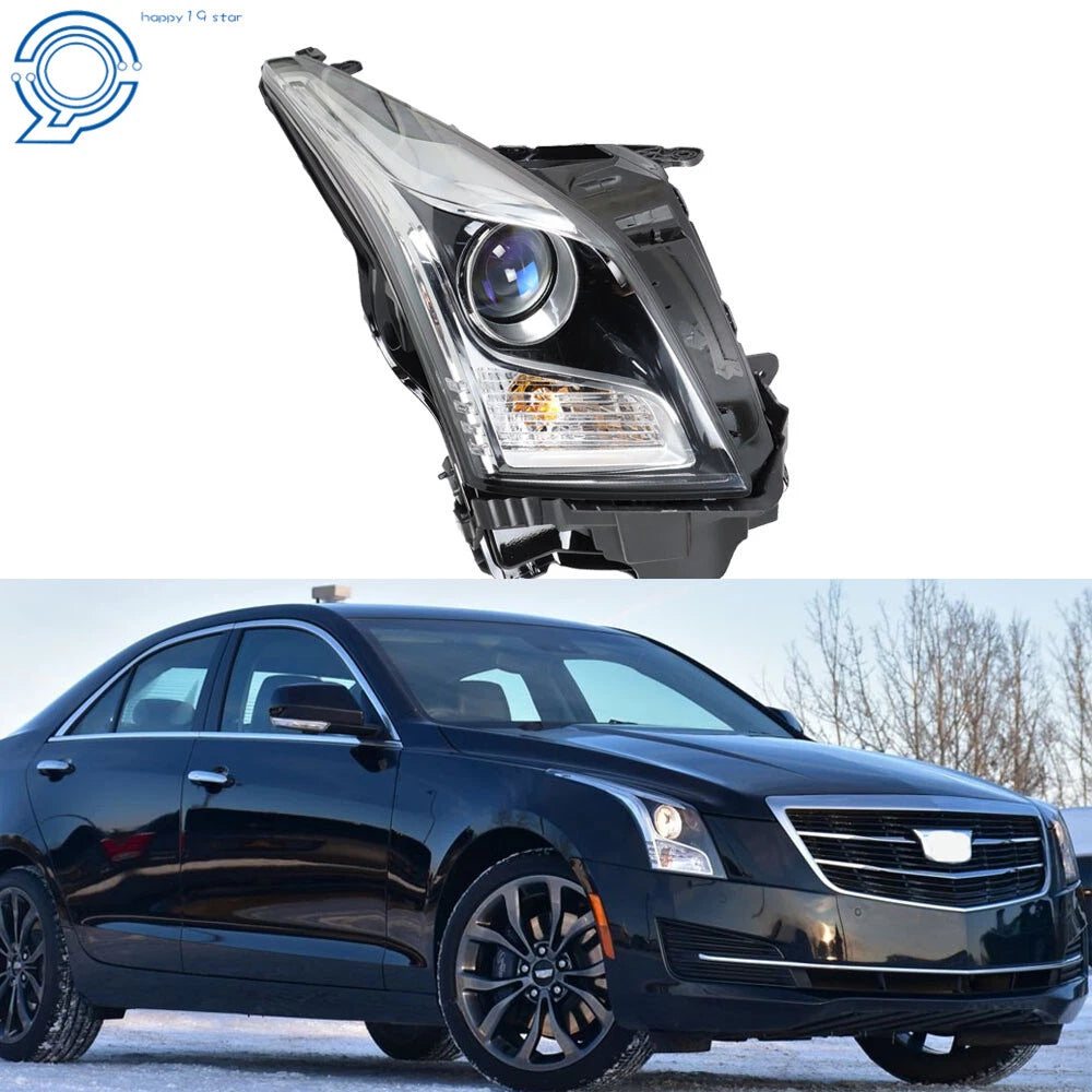 Right Headlight for Cadillac ATS (2013-2018) Halogen Projector Chrome