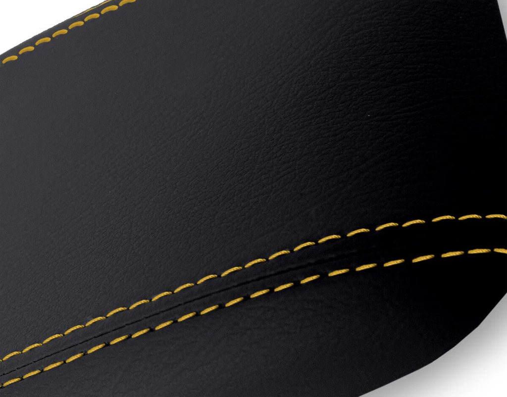 Leather Console Lid Armrest Cover for Ford Mustang (1987–1993) Black Yellow Stitch