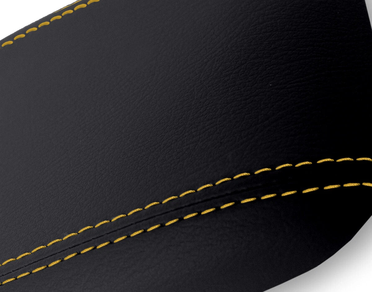 Leather Console Lid Armrest Cover for Ford Mustang (1987–1993) Black Yellow Stitch