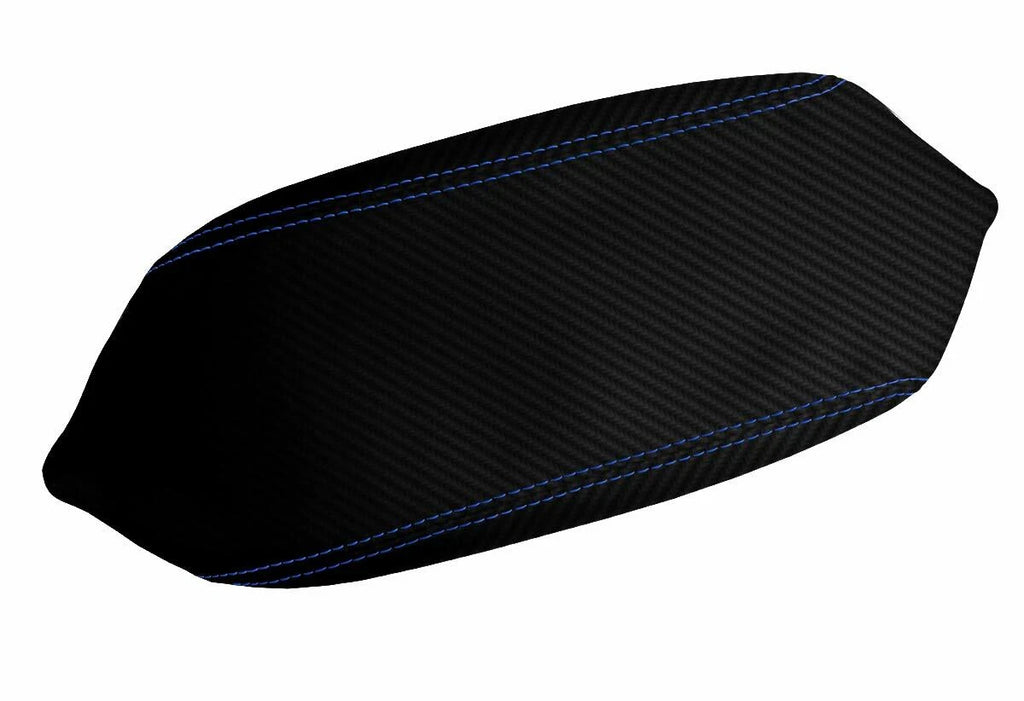 Carbon Fiber Console Lid Armrest Cover for Dodge Dart (2013–2016) Blue Stitch