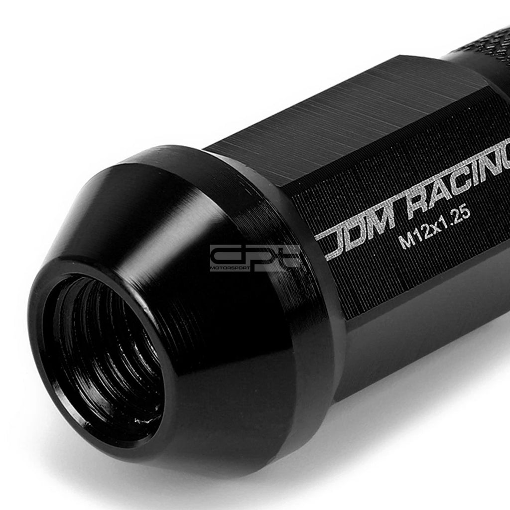 20x Open End M12x1.25 50mm Tall Black Aluminum Lug Nuts + Adapter