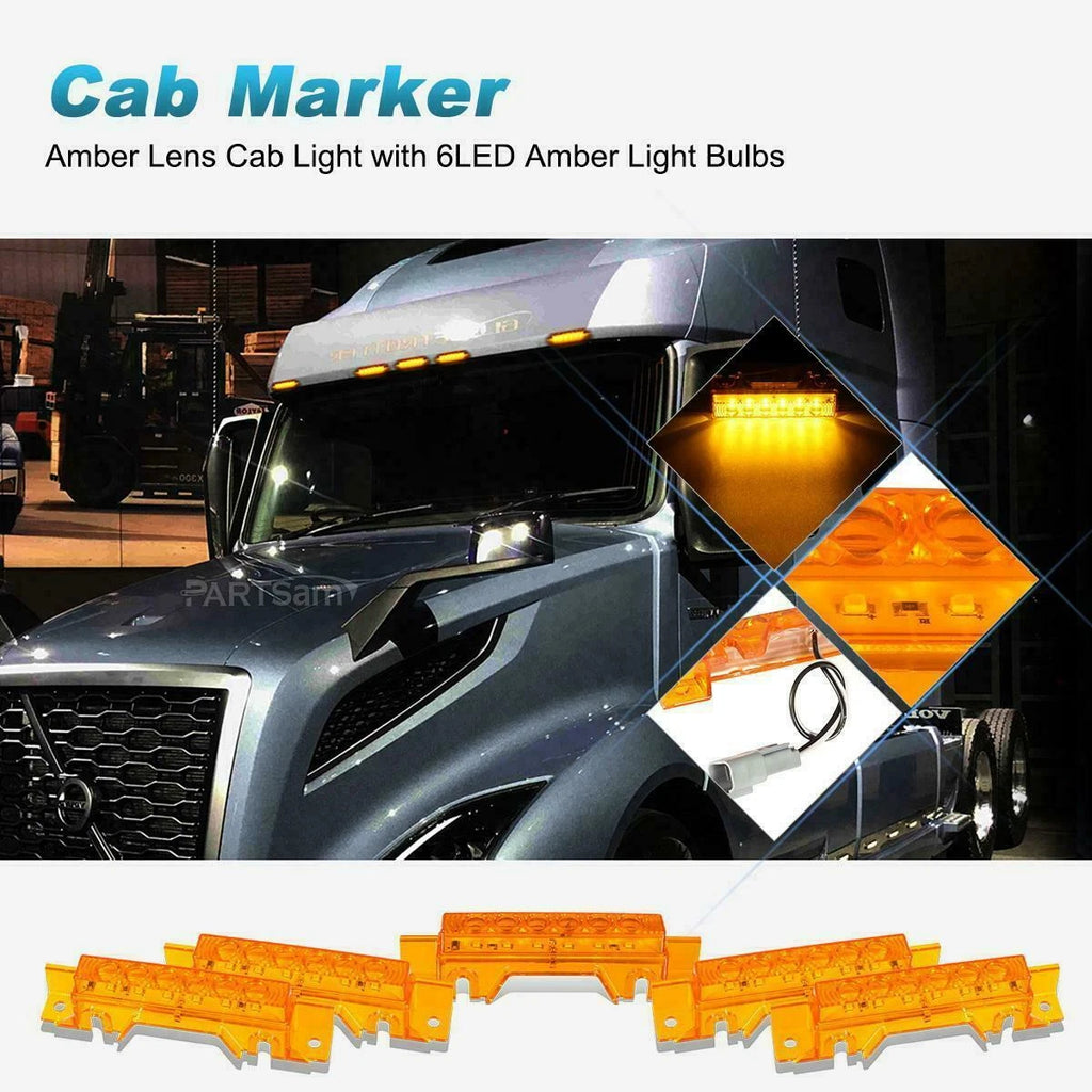 Set of 5 Amber LED Cab Roof Marker Lights for Volvo VN/VNL (2003–2020)