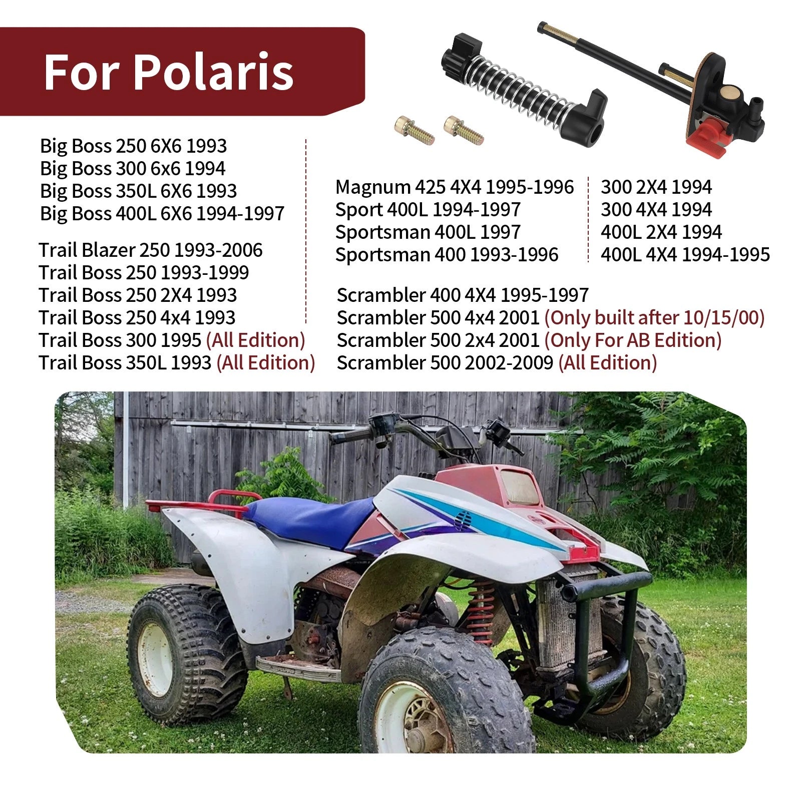 Petcock Fuel Shutoff Valve Lever Extension Spring for Polaris Scrambler 400 500 (1998–2002)
