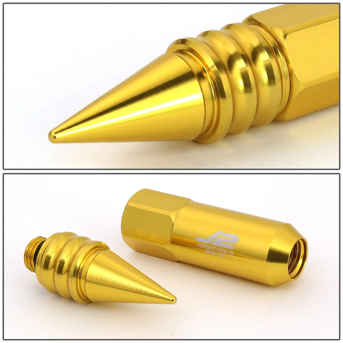20 Pcs J2 7075 Forged Aluminum M12x1.5 Spiky Cap Lug Nuts w/Adapter Gold