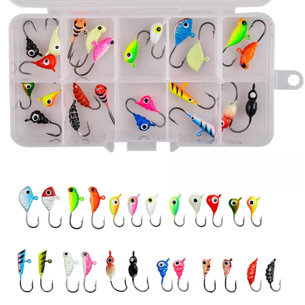 30pcs Ice Fishing Jigs Set for Minimicro Fishhook Bait Kit