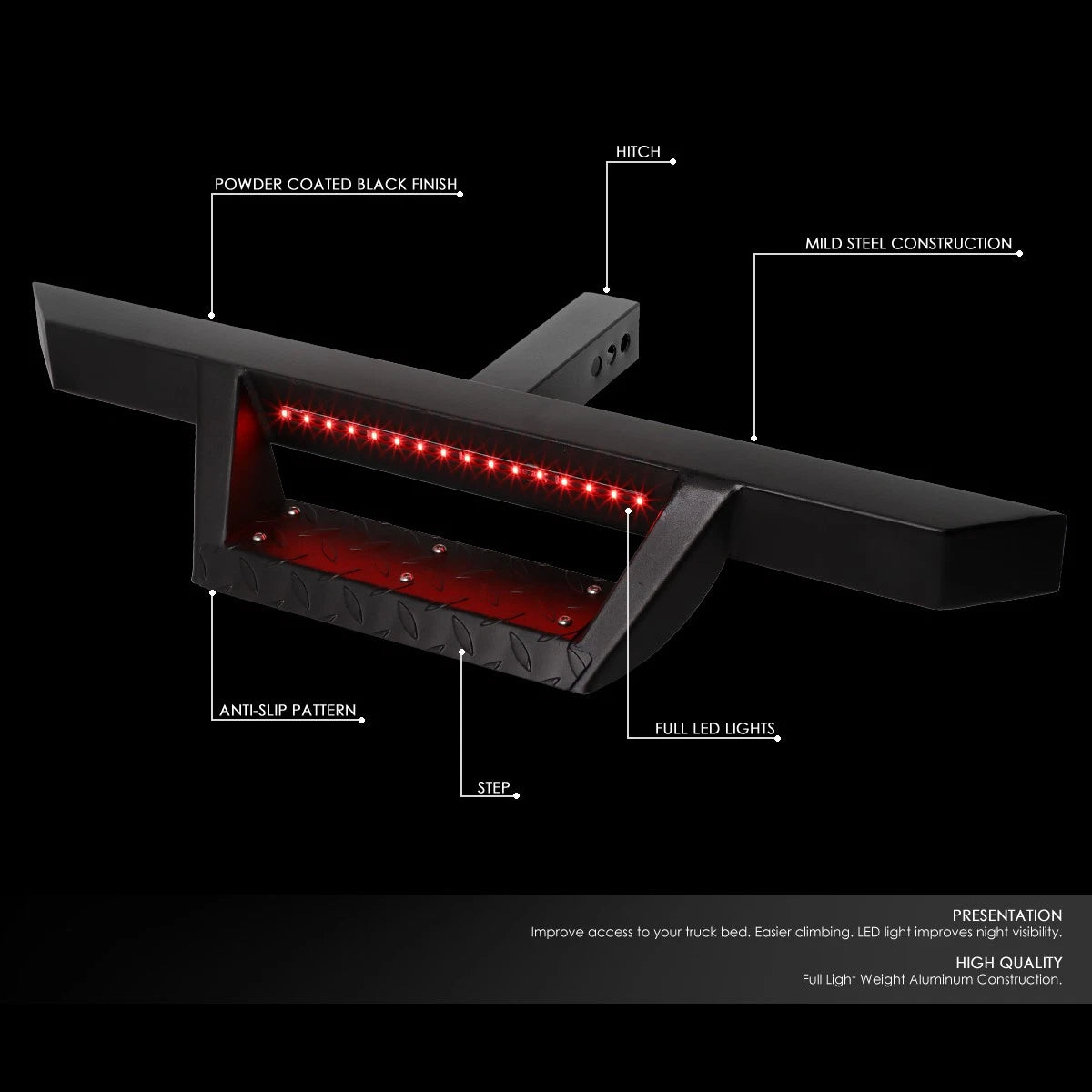 2" Tow Trailer Receiver Hitch Step Bar Bumper Guard w/LED for Universal