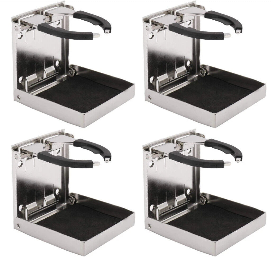 Set of 4 Adjustable Stainless Steel Folding Drink Cup Holders for Boat RV
