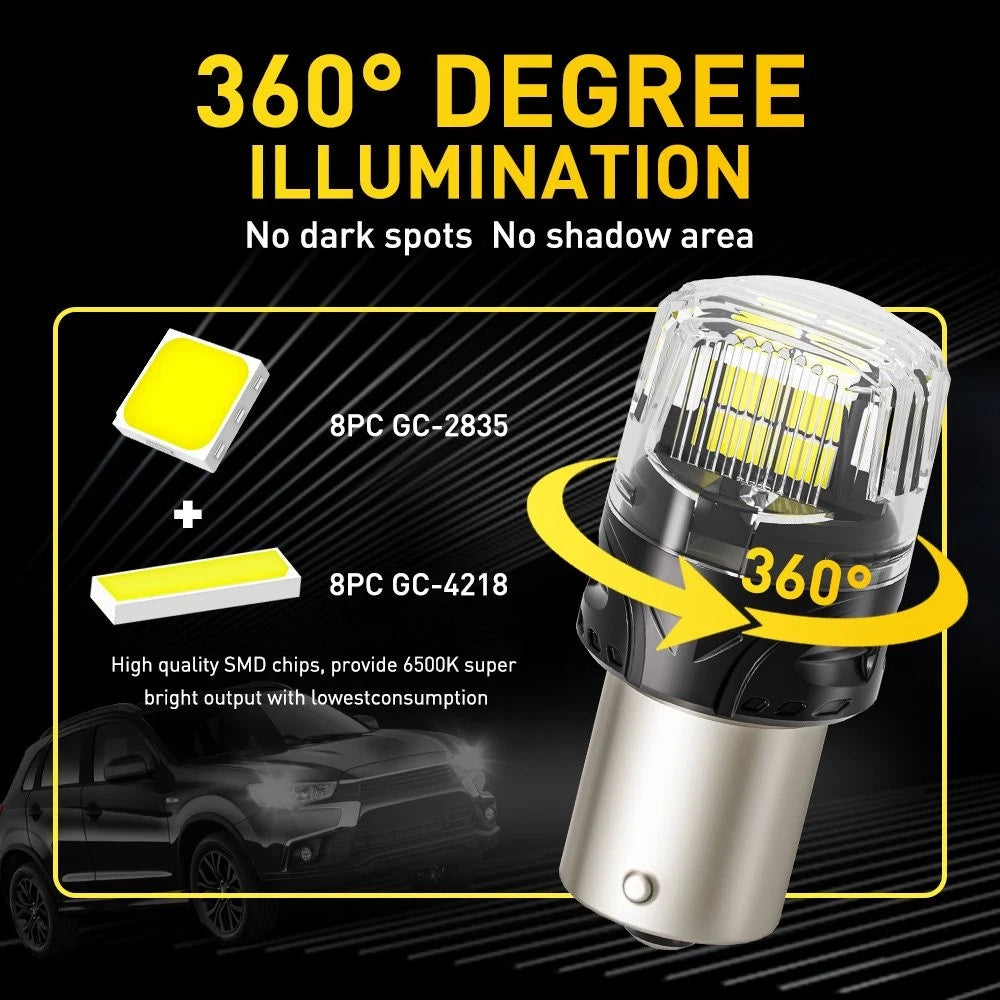 Set of 4 White LED Reverse Turn Signal Bulbs for Make Model