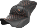 SADDLEMEN Roadsofa Seat for Motorcycle (without Backrest, Honeycomb, Orange Stitch)