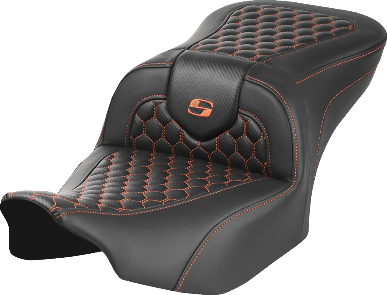 SADDLEMEN Roadsofa Seat for Motorcycle (without Backrest, Honeycomb, Orange Stitch)