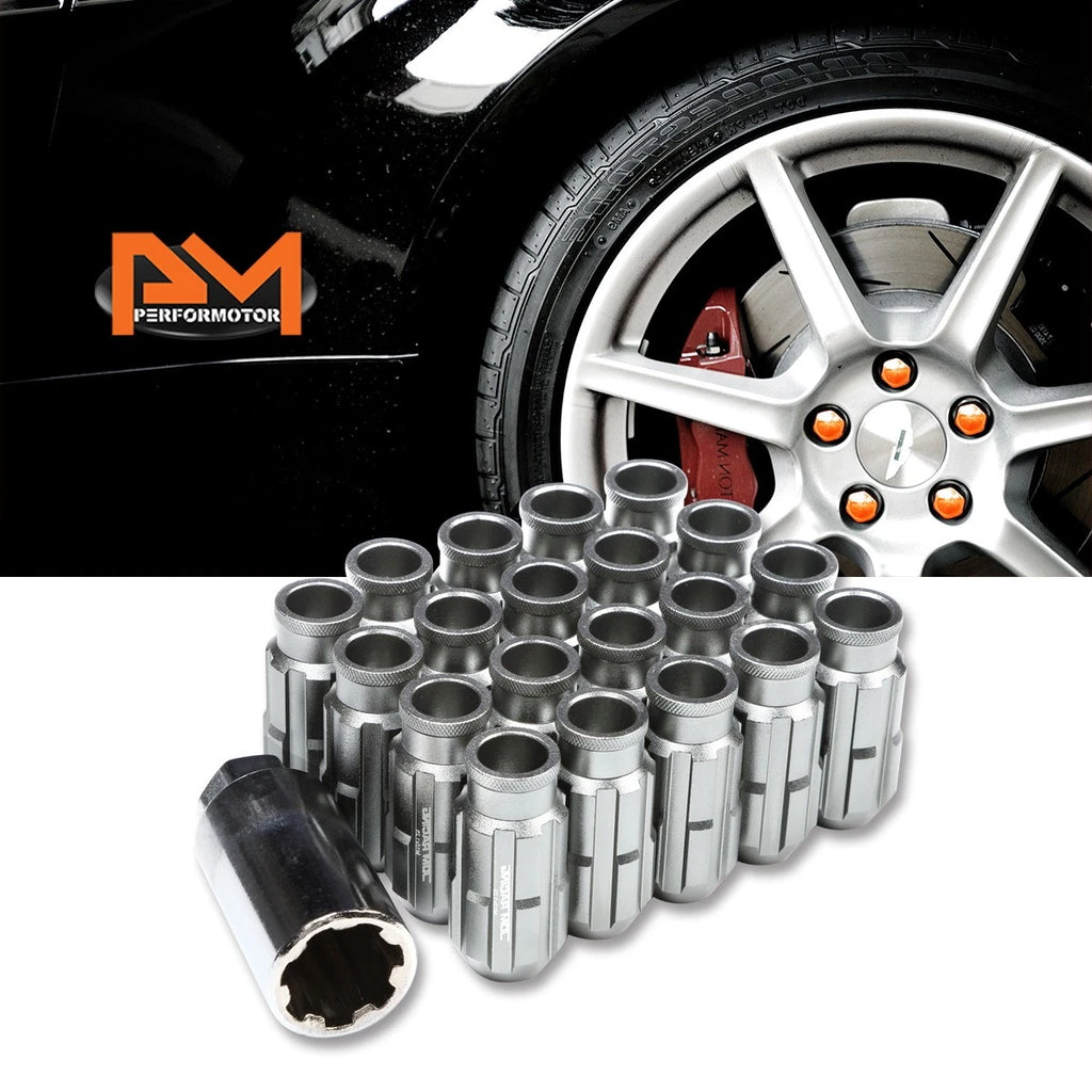Set of 20 JDM M12X1.25 Gun Metal Open-End Aluminum Rim Lug Nuts + Key