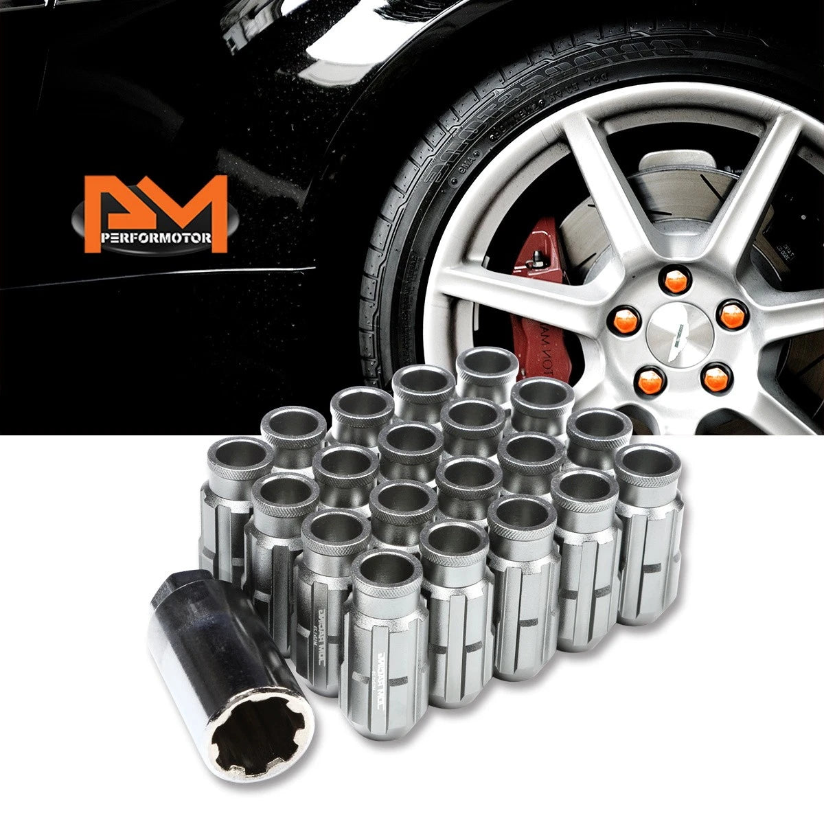 Set of 20 JDM M12X1.25 Gun Metal Open-End Aluminum Rim Lug Nuts + Key