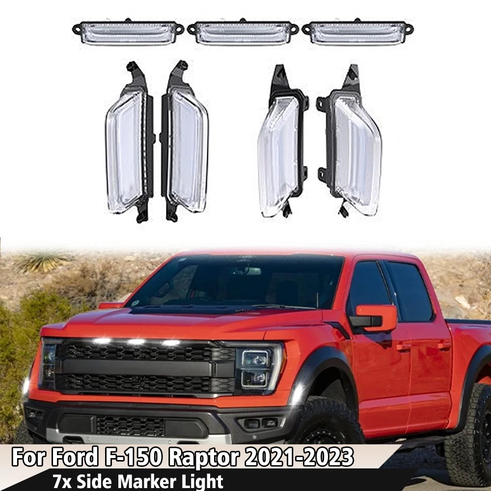 7PC Clear LED Grille & Side Marker Light for Ford F150 Raptor (2021–2023)