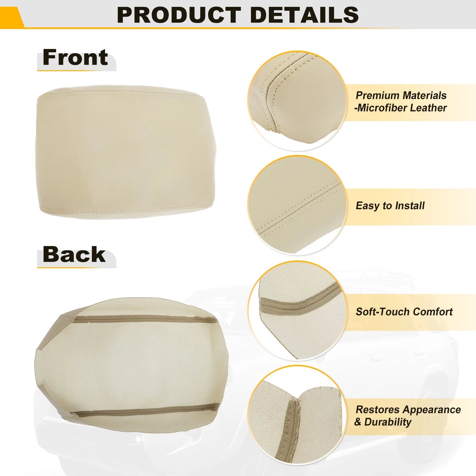 Middle Console Lid Armrest Leather Cover for Toyota 4Runner (2010–2023) Beige Tan