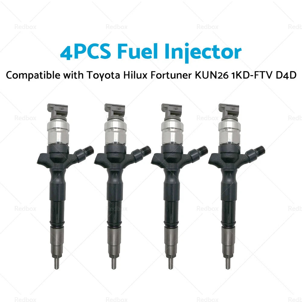 4X Diesel Fuel Injectors for Toyota Hilux Fortuner KUN26 1KD-FTV D4D (2005–2015)