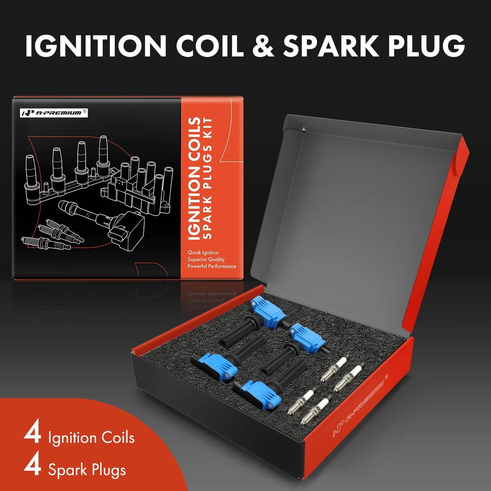 Set of 4 Ignition Coils & Iridium Spark Plugs for Ford Explorer Escape Edge