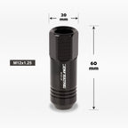 20Pc M12X1.25 Black JDM Open End Conical Wheel Lug Nuts + Extension 20mmx60mm
