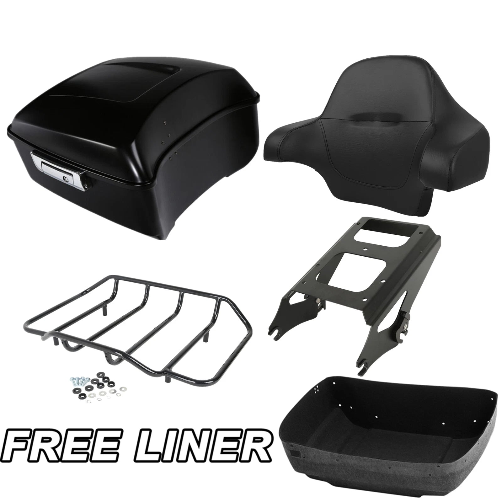Matte Black Trunk Backrest Pad Mount Rack for Harley Touring Glide (2009–2013)