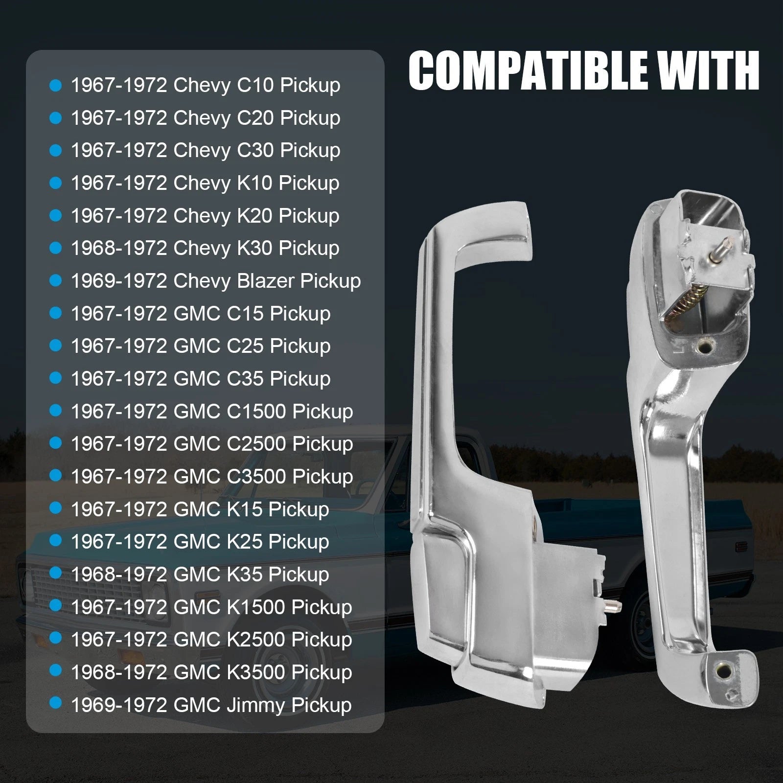 Chrome Pair Outside Door Handles for Chevy C/K 10 20 30 (1967–1972)