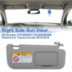 Right Side Sun Visor for Toyota Corolla (2014–2018) No. 7431002K91 Gray