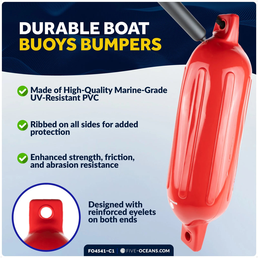 Set of 4 Boat Fenders for (6.5"x23", Red)