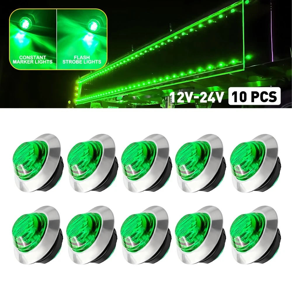 10PCS Green LED Strobe Marker Lights for Trailer Truck (12V)