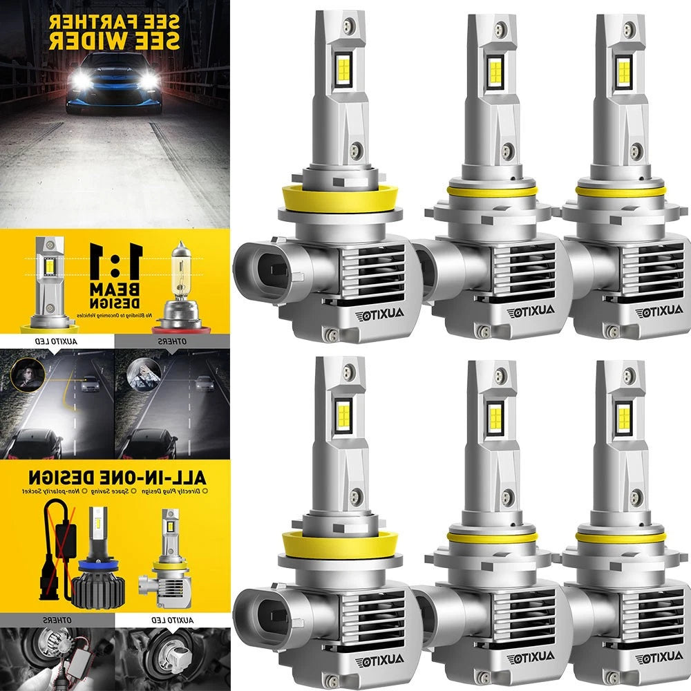 Set of 6 AUXITO 6000K White LED Headlights 9005 9006 H11 H8 for USA