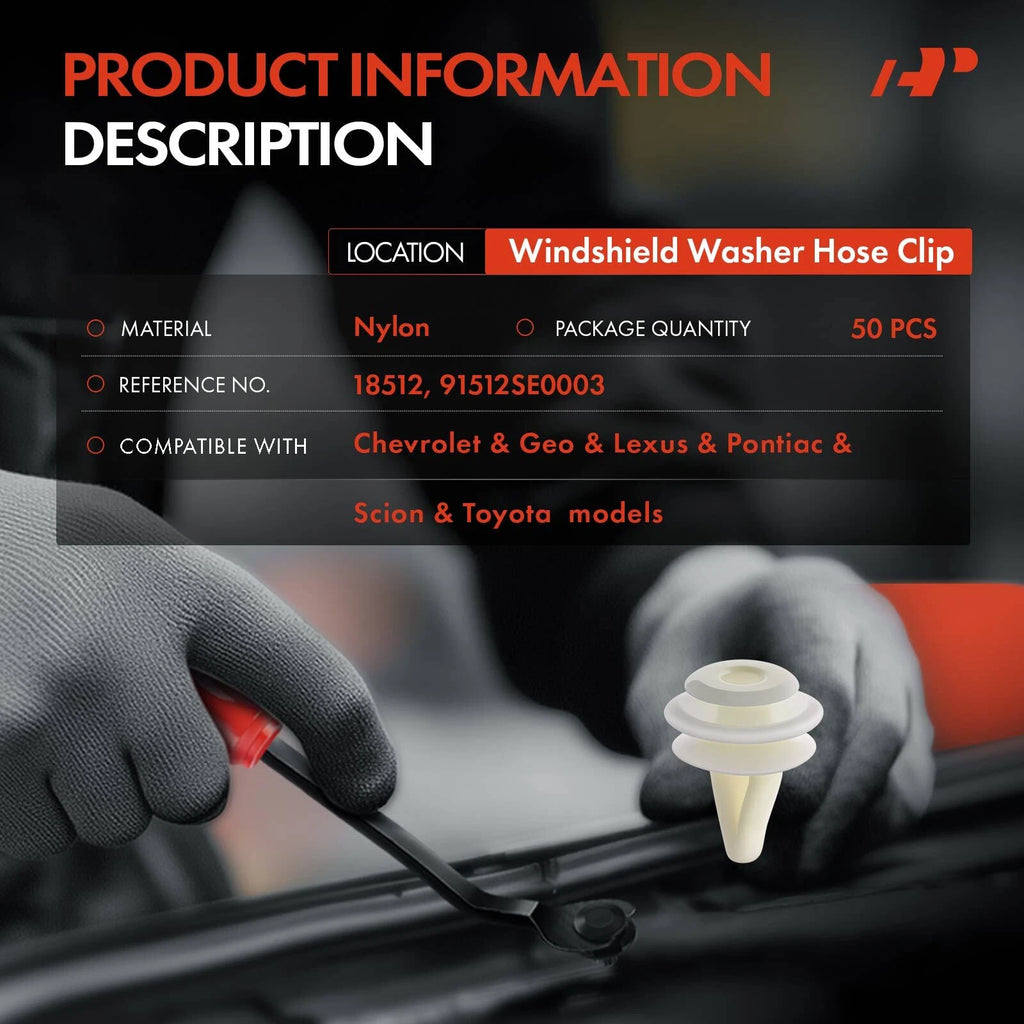 50x Nylon Windshield Washer Hose Clips for Honda Civic Accord