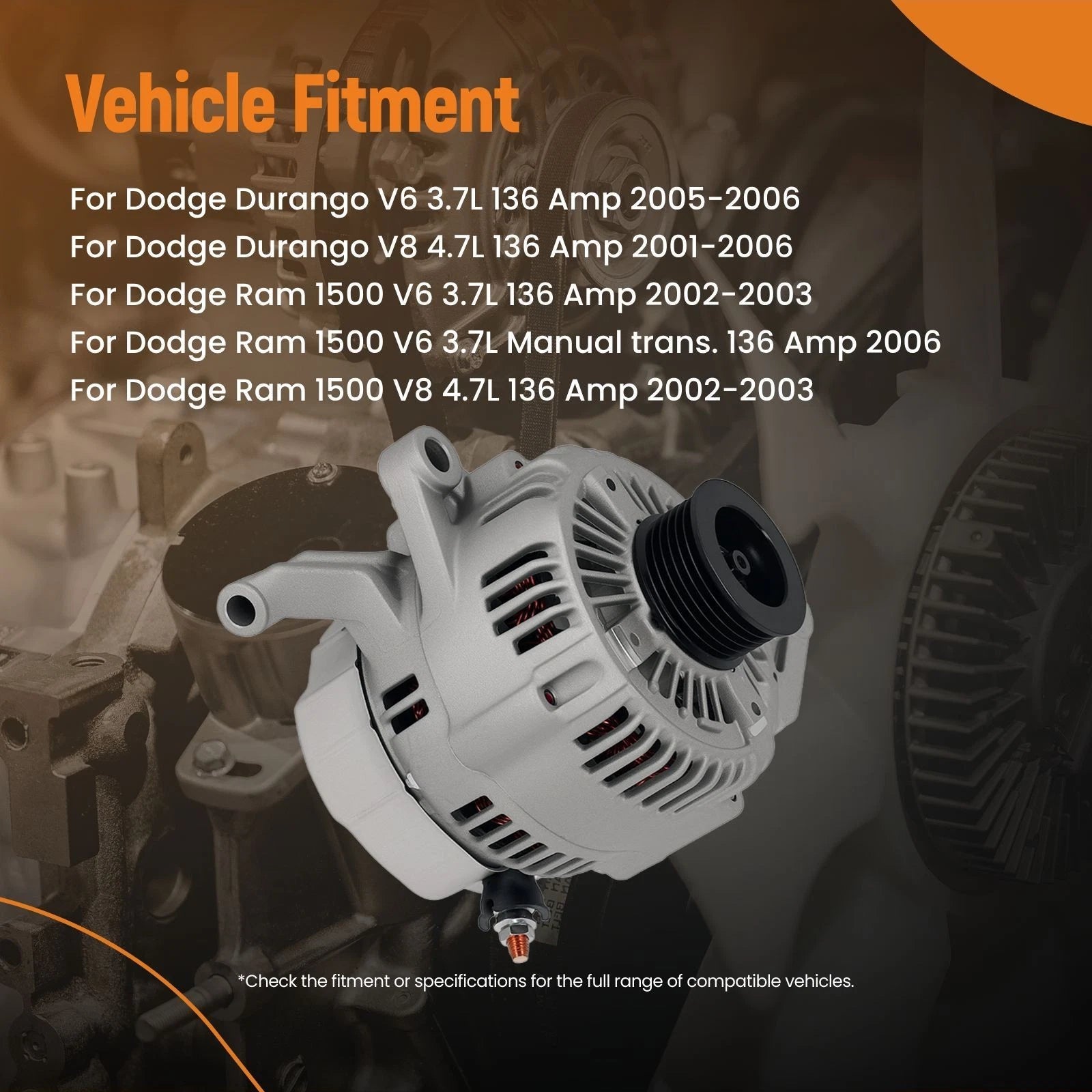 Alternator for Jeep Grand Cherokee 4.7L V8, Liberty 3.7L (2002) 56041693AD