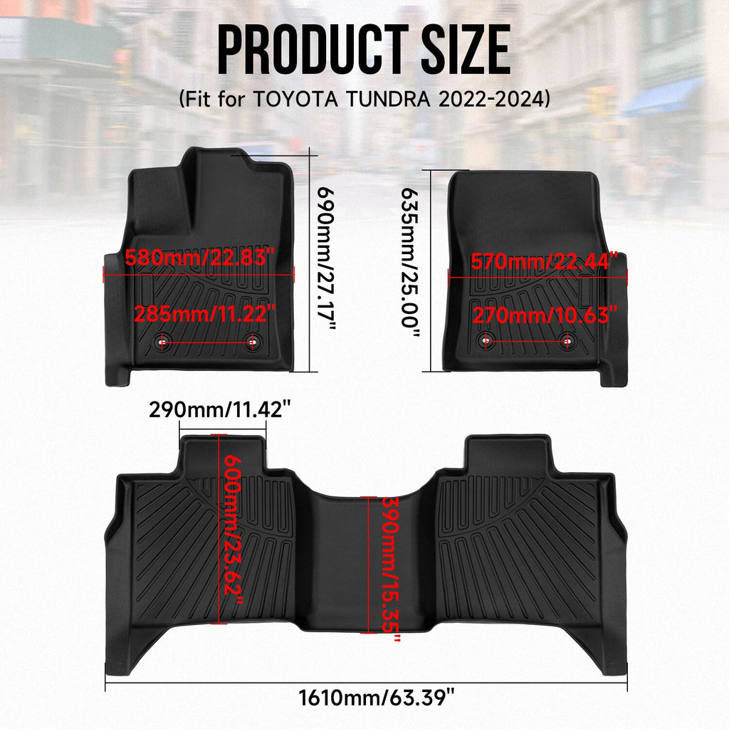 All-Weather Floor Mats Liners for Toyota Tundra CrewMax (2022–2025) TPE Rubber