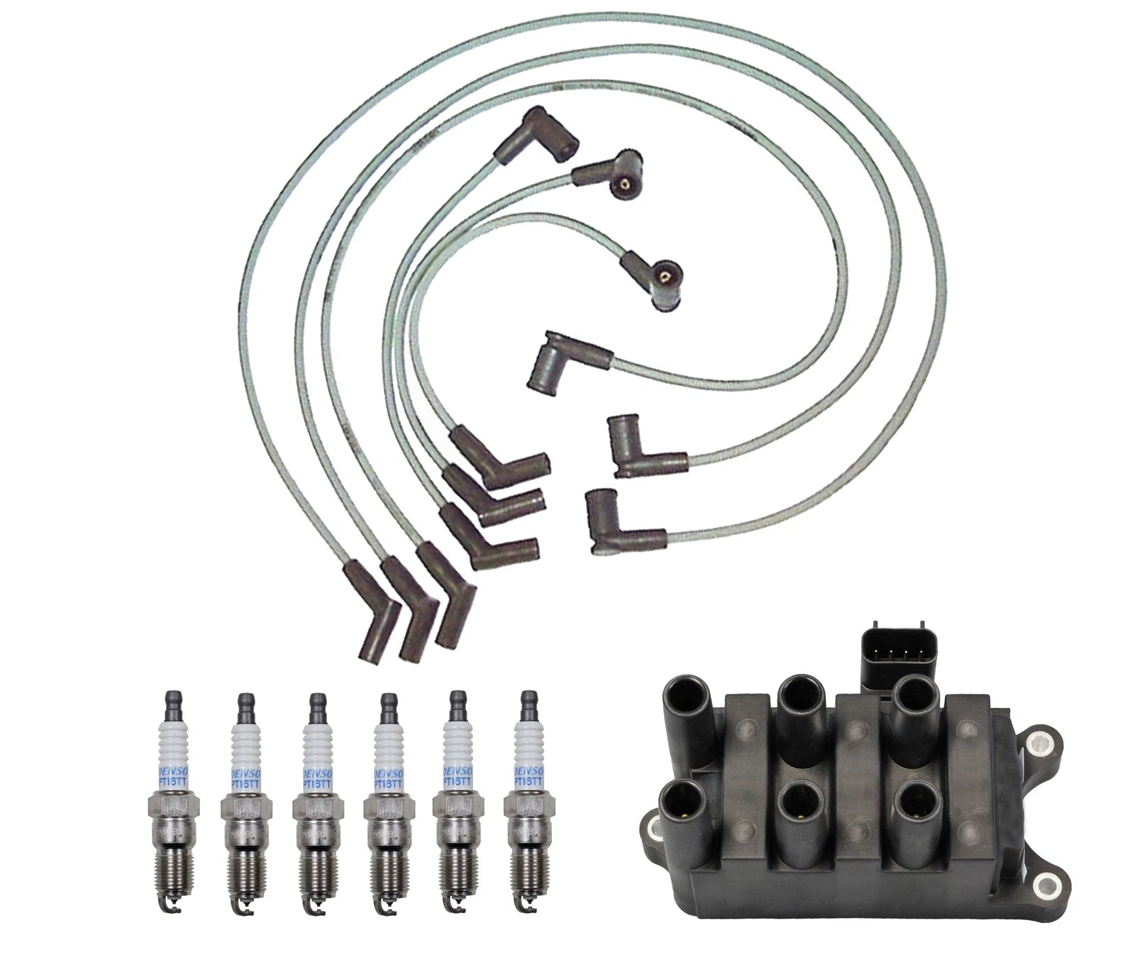 Set of 6 Denso Ignition Coil Wire & Platinum Spark Plugs for Ford Mustang (1994–2004)