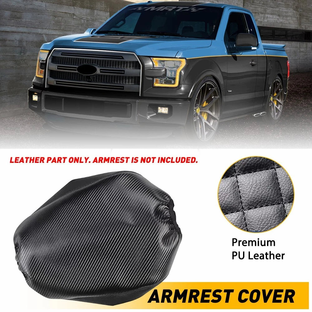Leather Center Console Lid Armrest Cover for Ford F150 (2015–2020) Carbon Fiber
