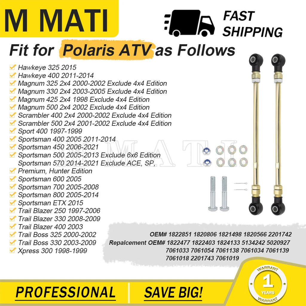 2 Tie Rod End Kit for Polaris Scrambler 400 500 2x4 (2000–2002) ATV
