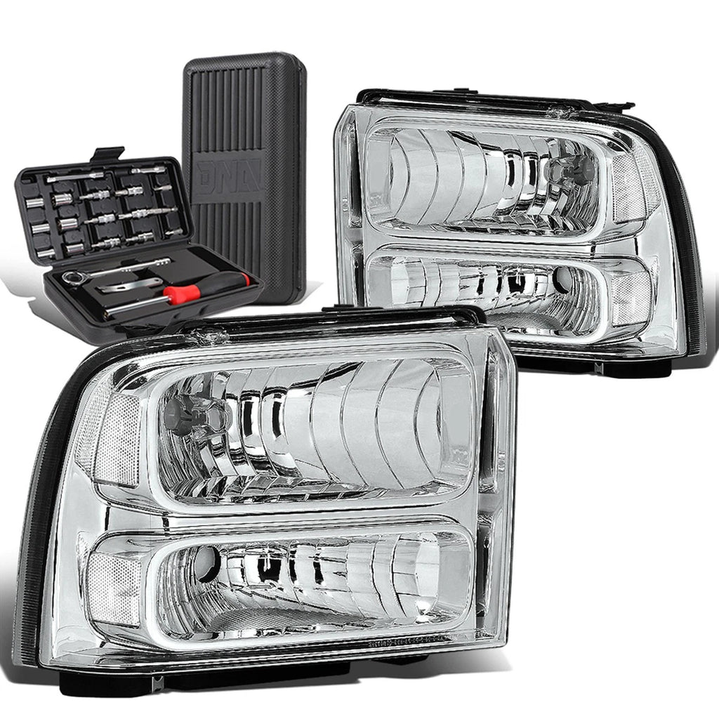 Pair of Chrome Clear Corner Headlight Lamps for Ford Super Duty (2005–2007)