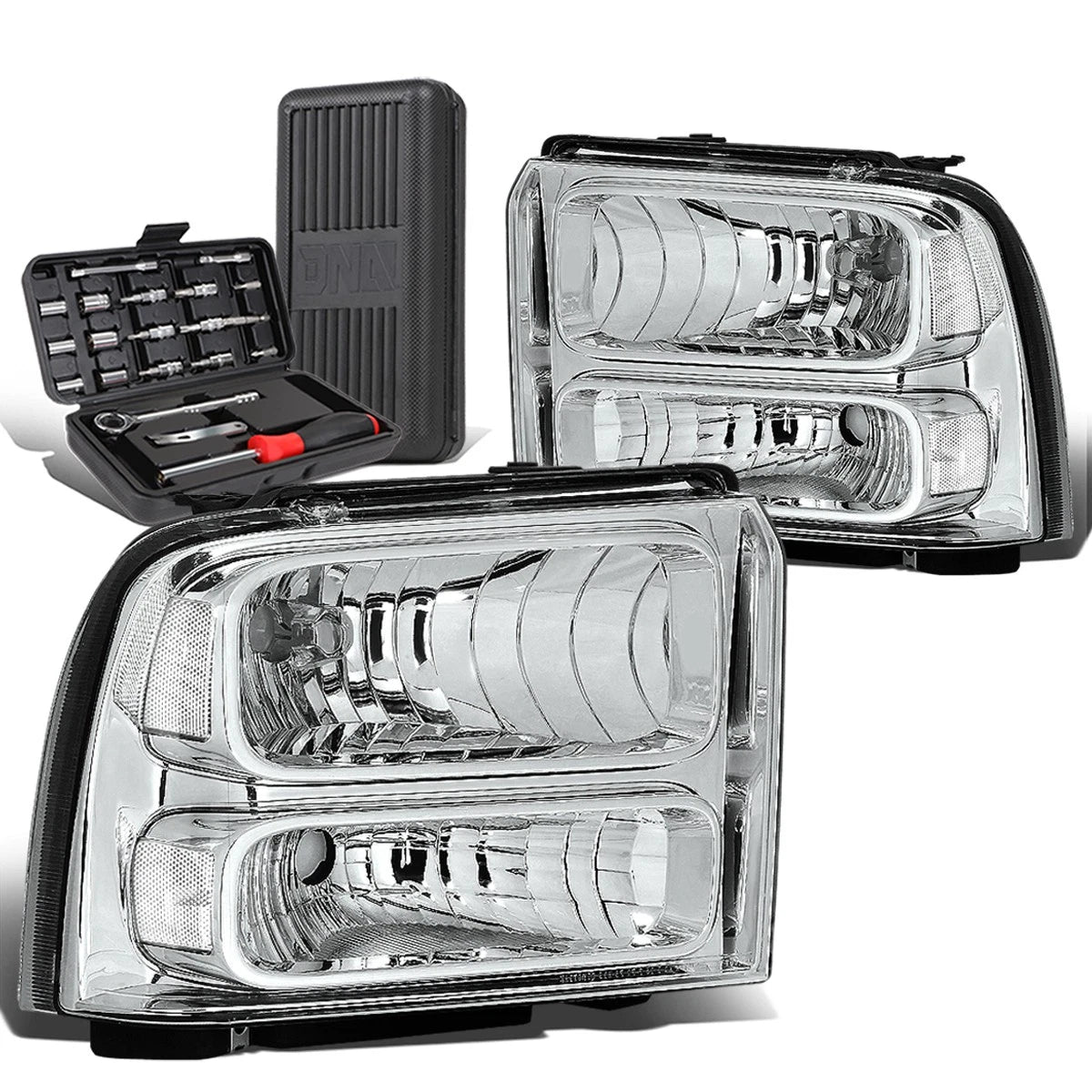 Pair of Chrome Clear Corner Headlight Lamps for Ford Super Duty (2005–2007)