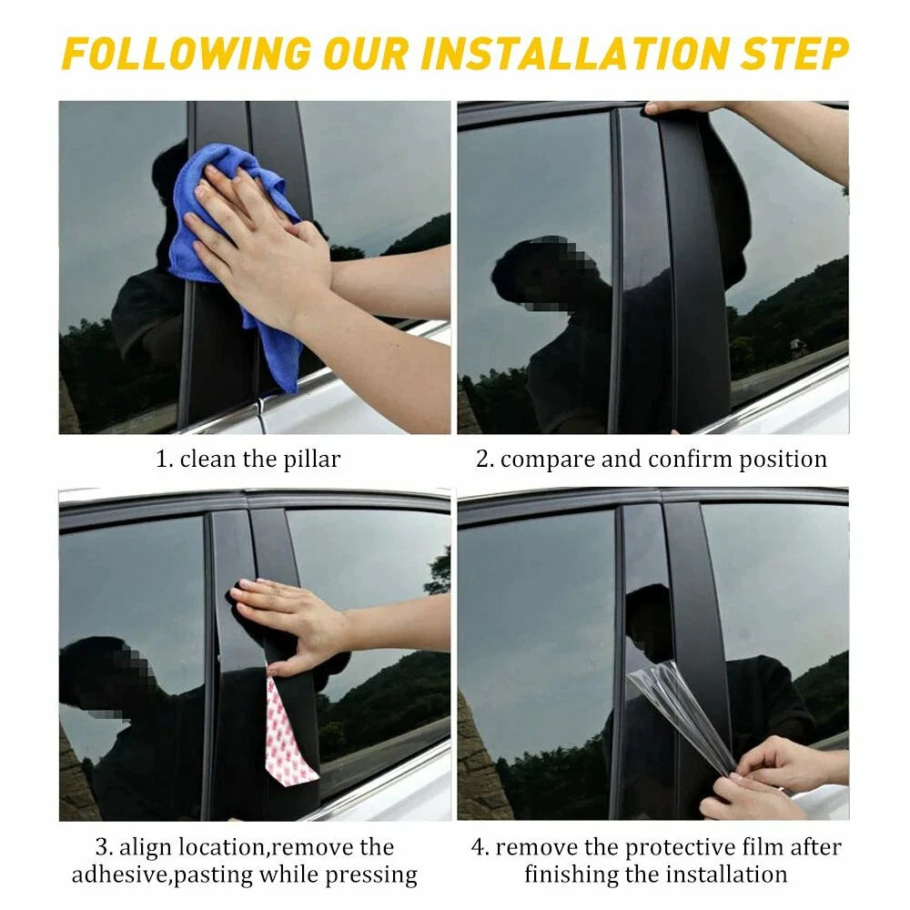 Glossy Black Door Window Pillar Posts Cover Trim for Honda Civic (2016–2020)