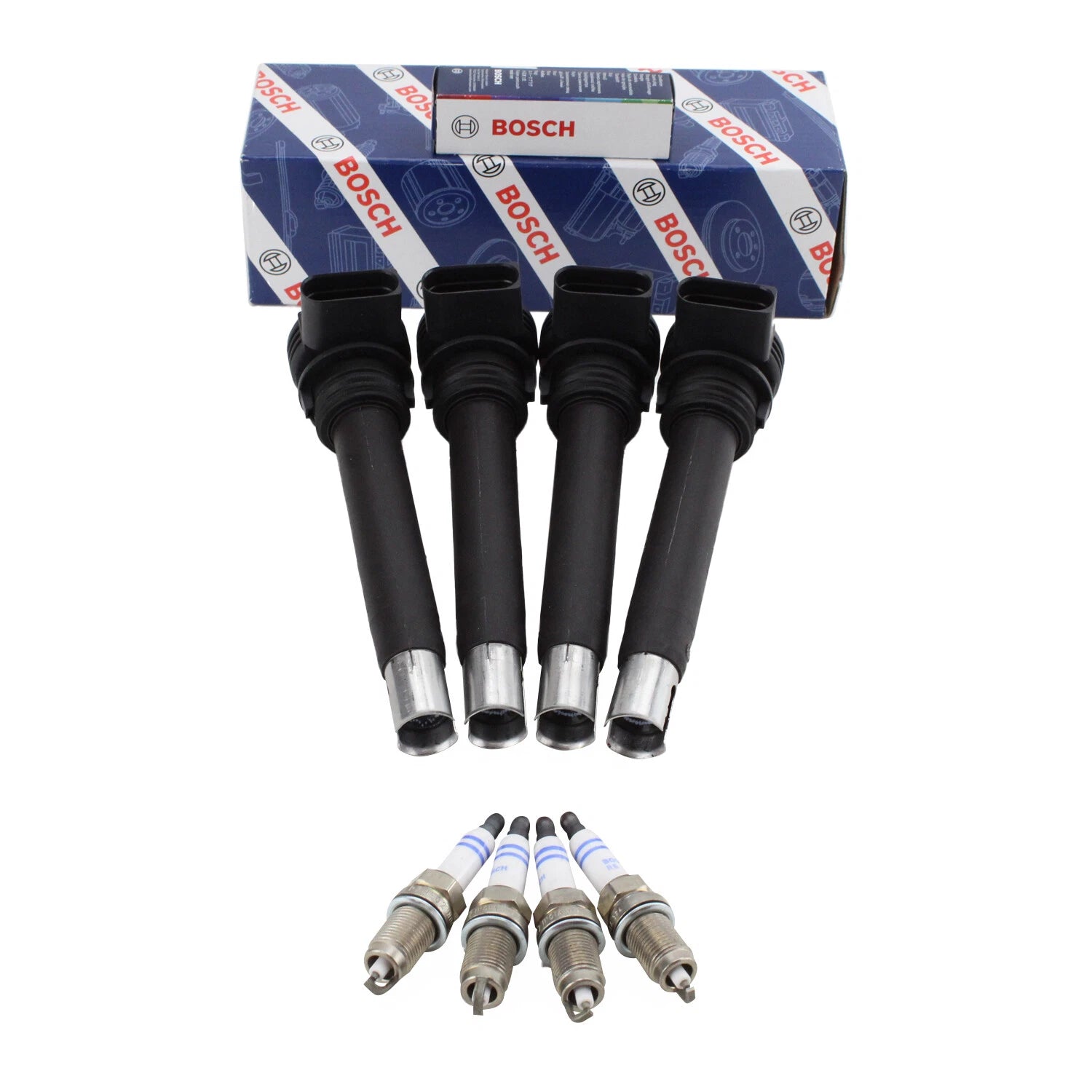 Set of 4 Bosch Ignition Coils & Nickel Spark Plugs for Audi A3 A4 A5, VW Jetta, Passat (2006–2016)