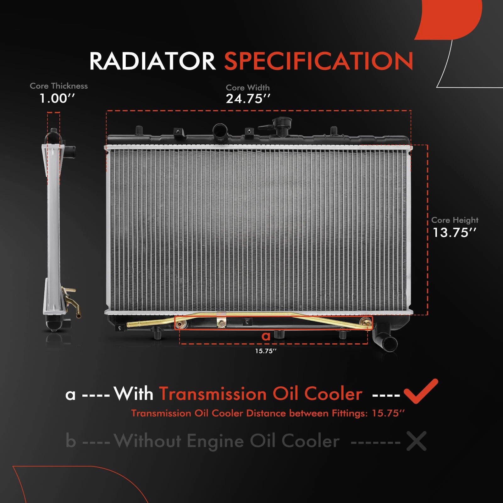 Radiator with Transmission Oil Cooler for Kia Rio (2003–2005)
