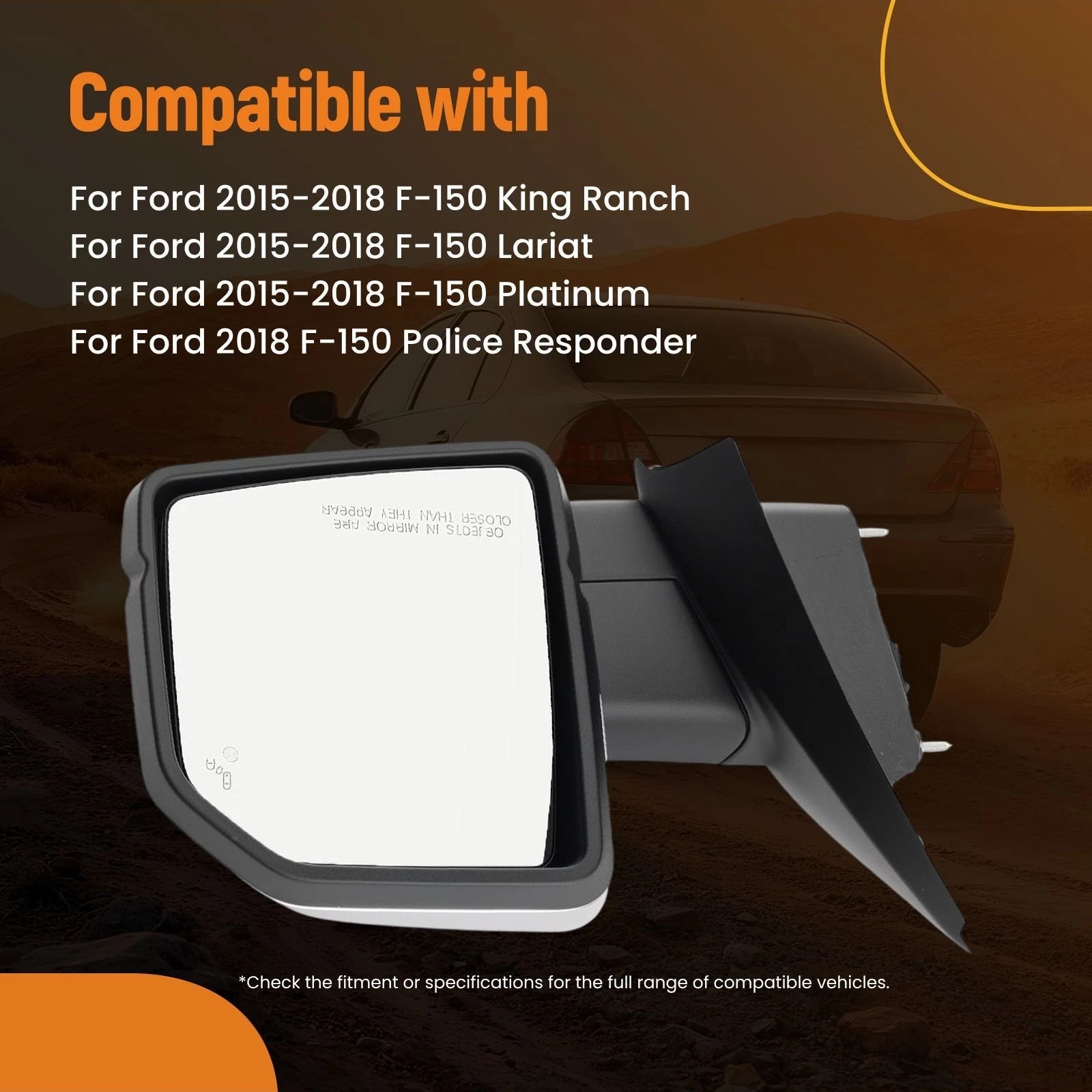 Heated Power Side View Mirror for Ford F-150 (2015–2020) FL3Z17682NB RH