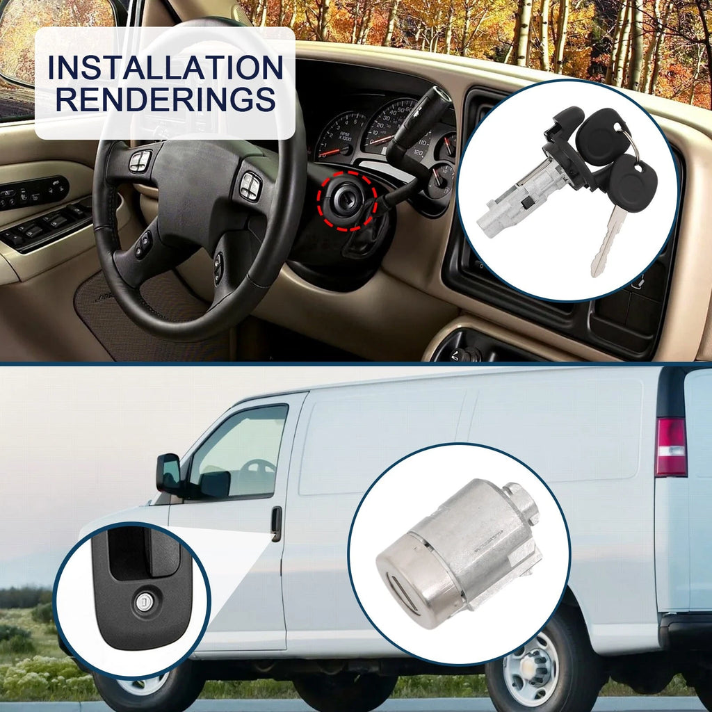 Set of 2 Ignition and Door Lock Cylinders for Express Savana Van (2001-2007)