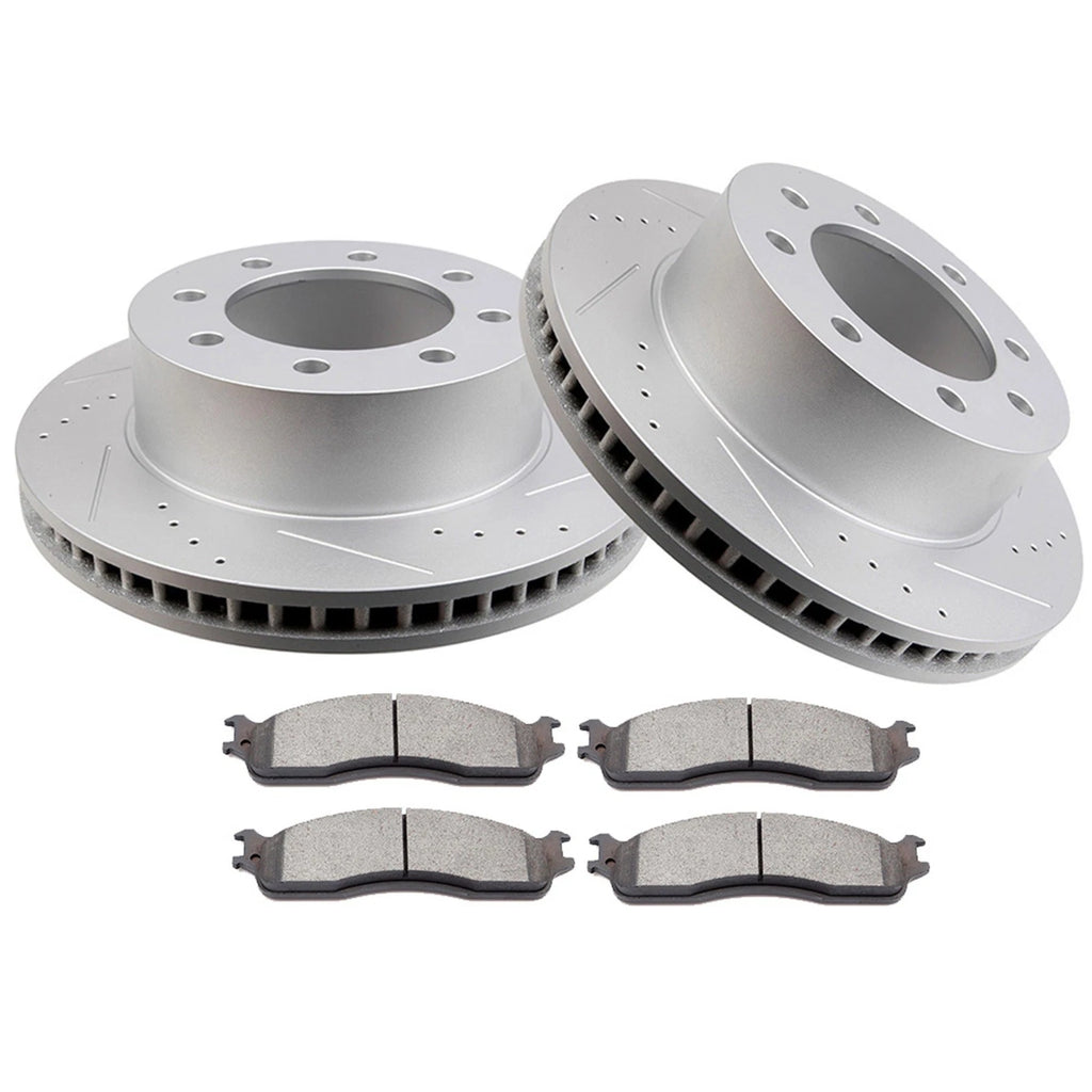 Set of 4 Drilled Slotted Brake Rotors and Ceramic Pads for Dodge Ram 1500 2500 3500