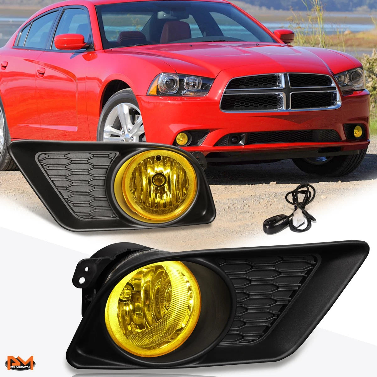 Fog Lights for Dodge Charger (2011–2014) Amber Lens, Switch, Bezel