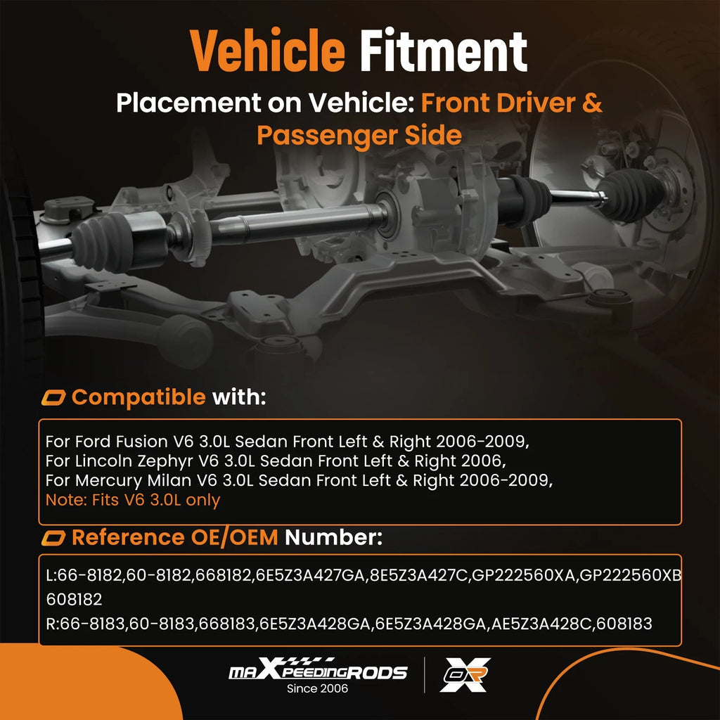 Pair Front CV Joint Axles Shaft for Ford Fusion/Mercury Milan (2006–2009)